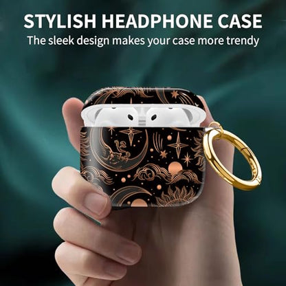 Cute Case Cover Compatible with AirPods 4th Generation 2024, Shockproof for Women & Girls with Cute Golden Round Buckle – Protective, Anti-Drop Design(Cute Moon Sun) - color: Cute Moon Sun