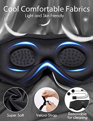 LC-dolida Sleep Headphones, Sleep Mask Bluetooth Wireless Music Eye Mask, Sleeping Headphones for Side Sleepers Sleep Mask with Bluetooth Headphones Ultra-Thin Stereo Speakers Perfect for Sleeping - color: Light Blue