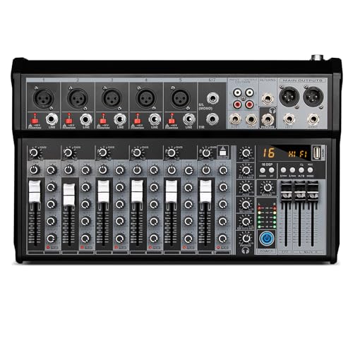 Depusheng Professional Audio Mixer, 7 Channel Audio Interface Sound Board Mixing Console System, 16-Bit DSP DJ Bluetooth Mixer +48V Phantom Effect For Karaoke Studio Streaming Recording (XT7)