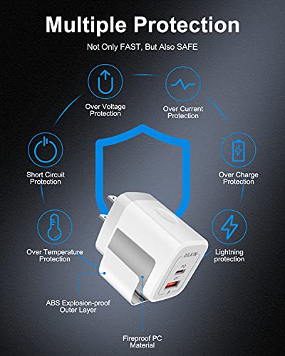 3Pack Dual Port USB-C Wall Plug-in USBC Charger, AILKIN 20W Power Delivery | QC3.0 USB A Double Port Fast Charging Block for iPhone 17 15 14 13 12 Pro Max 14 Pro Mini 16Pro Max 16 Plus 16E X XS Cube - color: White