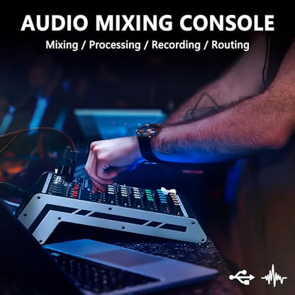 6 Channel DJ Audio Mixer, Professional Sound Board Console | DJ Mixer for Recording & Streaming, USB Drive, Media Playback, PC Audio Interface, EQ Control, 48V Phantom Power