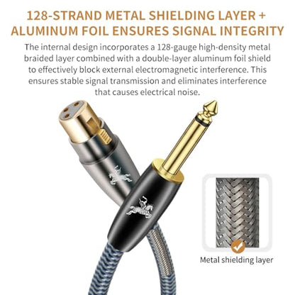 1/4" TS to XLR Female Cable 2M/6.5ft - 24K Gold Plated, OCC Copper, Braided Jacket - Unbalanced Instrument Cable for Guitar/Bass to Mixer/Audio Interface - color: 6.35MM to XLR Female, size: 6.5FT/2m