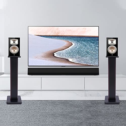 28 Inch Speaker Stands Pair, Wood Grain Floor Speaker Stands, Universal Bookshelf Speakers for Home Theater (Black Walnut) - color: Black Walnut