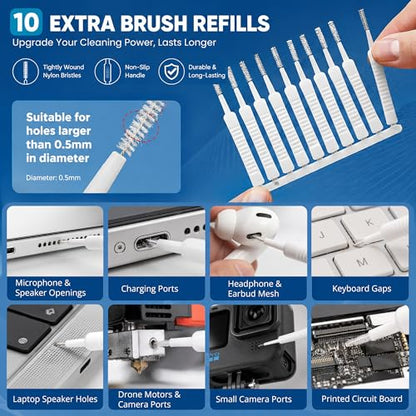 Upgrade Phone Cleaning Kit (57PCS), iPhone Cleaning Kit, Cleaning Kit for AirPods, Keyboard Cleaning Kit, Charging Port Cleaner for Apple Lightning/Android USB-C (Black, with 10 Mini Brush) - color: Black (57PCS)