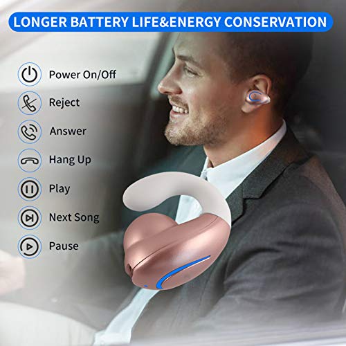 Bluetooth Headset, Single Ear BT5.0 Ultralight Wireless Headphone Cell Phone Earpiece Ear Clip with Mic, Noise Canceling Handsfree Driving Earbud for iPhone, Android,Samsung Smartphone(Pink) - color: Pink