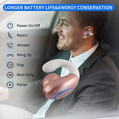 Bluetooth Headset, Single Ear BT5.0 Ultralight Wireless Headphone Cell Phone Earpiece Ear Clip with Mic, Noise Canceling Handsfree Driving Earbud for iPhone, Android,Samsung Smartphone(Pink) - color: Pink