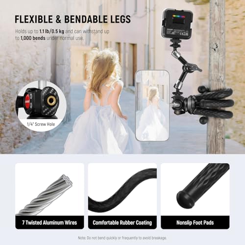 NEEWER Magnetic Flex Phone Tripod Compatible with MagSafe iPhone Android | TP33 Flexible Phone Tripod, Mini Vlog Cellphone Stand with Ball Head, for Stroller Bike Motorcycle Tube Round Objects - style: TP33