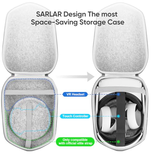 sarlar Hard Carrying Case Compatible with Meta Quest 3S/Quest 3/Oculus Quest 2/Vision Pro Official Original/Elite Strap VR Headset and Controller Accessories, Suitable for Travel and Home Storage - size: S/For Official Original & Elite Strap