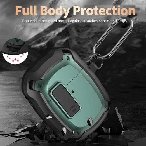 Olytop for Google Pixel Buds Pro/Pro 2 Case Cover with Lock Clip & Cleaner Pen 2022/2024, Shockproof Protective Hard Shell Skin with Carabiner Men Women - Black/Green - color: Black/Green
