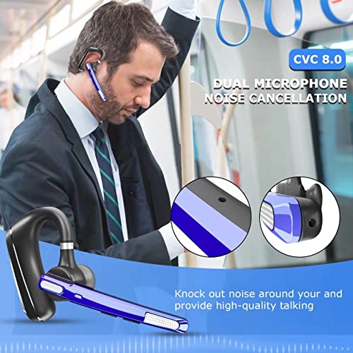 Bluetooth Headset V5.0, Wireless Bluetooth Earpiece 24Hrs HD Calling,CVC8.0 Dual Mic Noise Cancelling, Hands-Free Bluetooth Earphone for Driving/Business/Office (Blue)