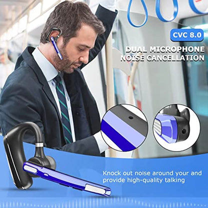 Bluetooth Headset V5.0, Wireless Bluetooth Earpiece 24Hrs HD Calling,CVC8.0 Dual Mic Noise Cancelling, Hands-Free Bluetooth Earphone for Driving/Business/Office (Blue)