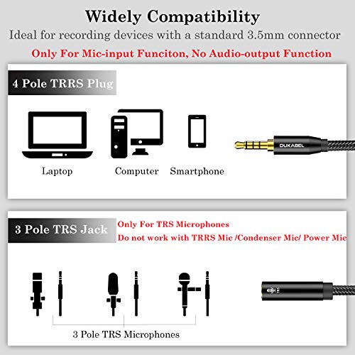 DUKABEL TRS to TRRS Adapter, 3.5mm Microphone Adapter - 30CM | TRS Female to TRRS Male, Microphone Adapter for iPhone and Android Smartphones and Tablets, ONLY for Microphone input - size: TRS Female to TRRS Male
