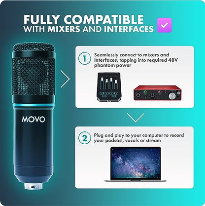Movo PodPak4A 4-Pack Universal XLR Condenser Microphone Podcast Equipment Bundle for 4 - Includes Cardioid Mics, Desk Mount Stands, Shock Mounts, Pop Filters, and Audio Cables - Podcasting, YouTube - style: 4 Pack
