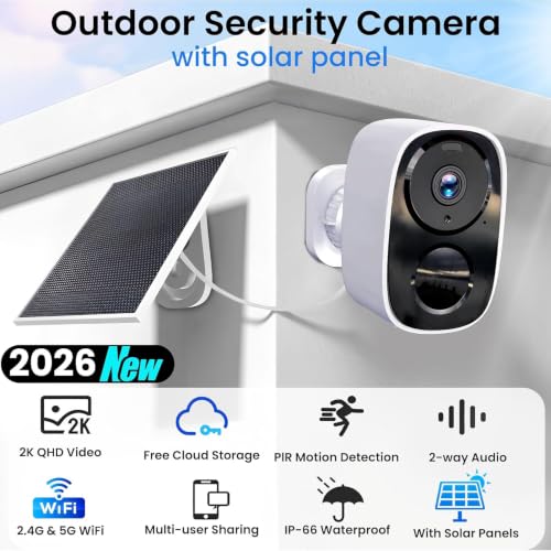 2 Pack 2.4G&5G Solar Security Cameras Wireless Outdoor with Free Cloud - color: White - 2 Pack 2.4G&5G Solar Panel Camera