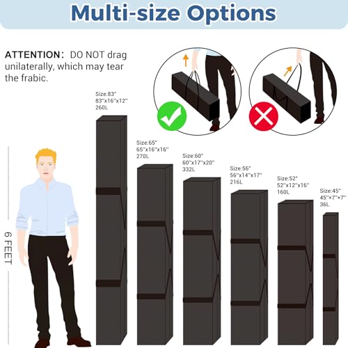 COOLBEBE 83" x 16" x 12" Extra Large Tent Storage Bag - 260L, Black | Heavy Duty Waterproof Duffle Bag for Tent Poles, Canopy, Hammock, Tripod, Fishing Gear, Sports Equipment & Outdoor Moving - size: 83"x 16"x 12"
