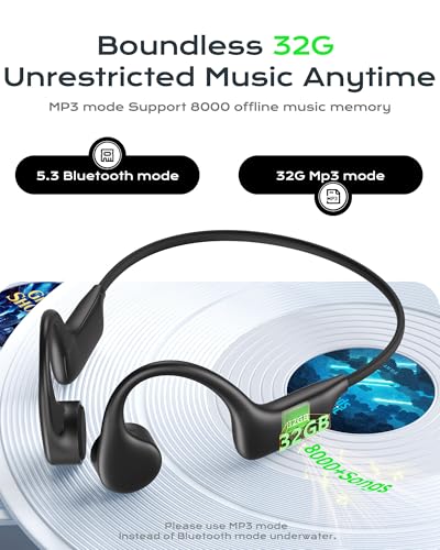 DEMICEA Open Ear Sport Headphones, Wireless Bone Conduction Earphones, Built-in 32GB MP3,with Mic, IP68, Sweat & Water Resistant, Up to 8 Hours Battery, Bluetooth 5.3,for Running,Swimming,Workouts - color: Charcoal