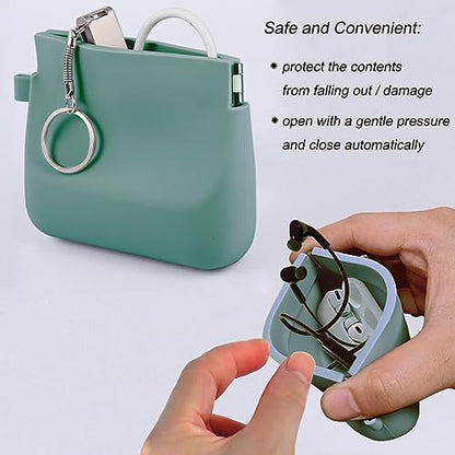 Freewindo Silicone Headphone Organizer Wired Earbud Case Pouch, Portable Data Cable Organizer Case, Silicone Coin Purse Pouch Change Holder for Women and Men (Small, Green+Gray)