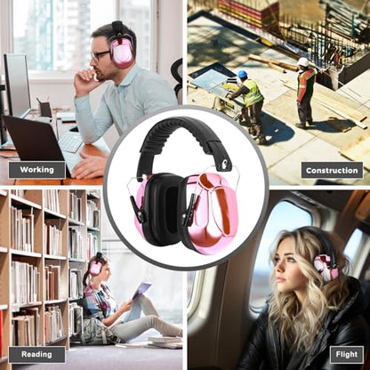 ProCase NRR 28dB Noise Reduction Ear Muffs, Foldable Adjustable Noise Cancelling Headphones - color: 1 - Metalic Pink