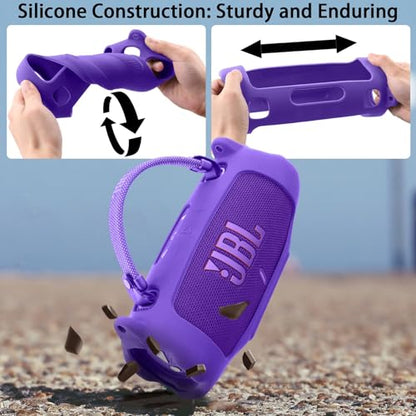 khanka Silicone Case for JBL Charge 6 Waterproof Speaker+Shoulder,Purple | EVA Hard Shell, Carabiner Clip Attachment, Travel-Ready Portable Storage, Impact Resistant Protection, Secure Custom Fit - color: Purple