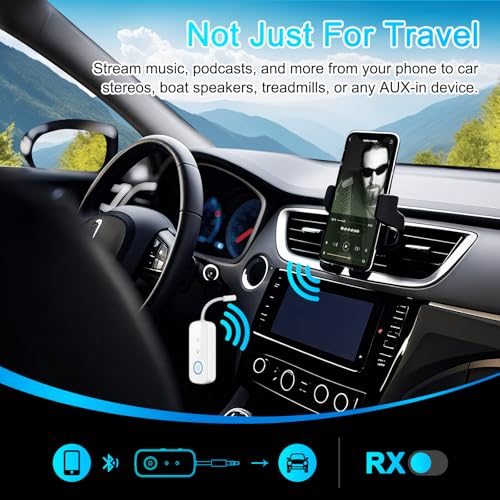 Premium Pro Bluetooth 5.4 Transmitter Receiver,Airplane Audio Adapter,Wireless Transmitter for TV/Travel Flight,Airline,Gym.Compatible with 2 AirPods/Headphones,Bluetooth Receiver for Car/Home Stereo - color: White