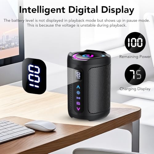 aowoka Bluetooth Speaker, 2026 Portable Wireless Speakers with Led Light, Bluetooth 5.4, 15H Playtime, Enhanced Bass, IPX7 Waterproof, Outdoor Speaker for Travel, Sport, Party, Biking.
