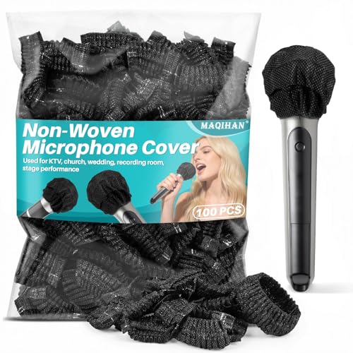 MAQIHAN 100PCS Disposable Microphone Cover - Black Mic Cover Handheld | Microphone Windscreen Bulk Fits Handheld Mics, Microphone Pop Filter, Microphone Mufflter, Protective Cap for KTV Karaoke Bar