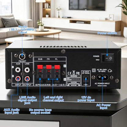 Joengoep AK52 Home 2.1 Channel Bluetooth 5.0 Stereo Receivers Amplifier - size: AK-52