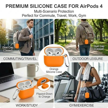 for Airpods 4th Case Cover, Come with Cleaner Kit,Soft Skin Silicone Case Cover with Keychain, Front LED Visibl, Full Protective Case，Compatible with AirPods 4th(Orange) - color: A8-Orange