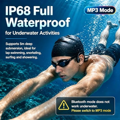 Full-Coverage Liquid Silicone Swimming Headphones,IP68 Waterproof Underwater Headphones, Bluetooth 6.0&MP3 with 32GB Memory Card,Soft/Skin-Comfortable Open Ear Bone Conduction Swim Earbuds(Black - color: Black