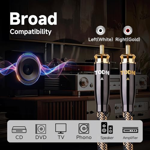 TODN Audiophile RCA Cables 10ft OCC Dual Shielded for HiFi Stereo Audio - color: J-MAX, OCC, size: 10ft, Stereo Pair