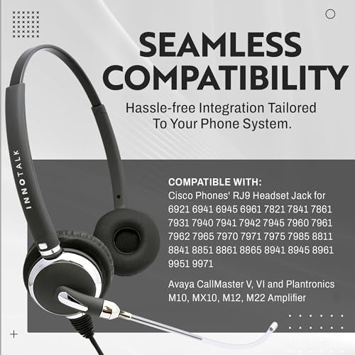 INNOTALK - Headset for Cisco Phone, Pro Voice Tube Mic Wired Headset with QD Sturdy 9 Ft. Cord Pigtail Adapter, Wired Headphones, Cost Effective Corded Headset - size: VoiceTube-Binaural