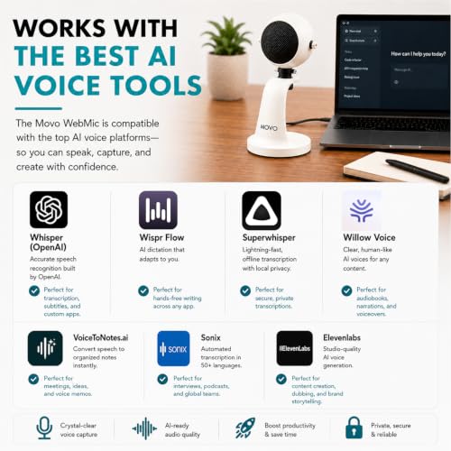 Movo WebMic USB Dictation Microphone in White – Cardioid for Vibe Coding - color: Pearl White