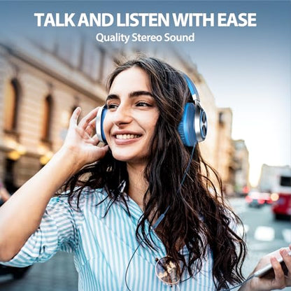 INFURTURE USB C Headphones Wired with Mic & Volume Control, Noise Isolating Over-Ear Headphones, Tangle-Free Plaiting Line, Foldable Headphone for School/Travel/iPad,Tablet,iPhone 17/16/15 - color: Light Blue