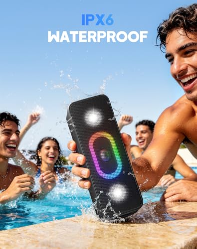 OHAYO Bluetooth Speaker Wireless Portable Outdoor Speakers, IPX6 Waterproof, Bold 24W Sound, 24H Playtime, TWS Pairing, Ambient Lights, Home/Travel/Beach Essentials, Birthday Gifts, Black