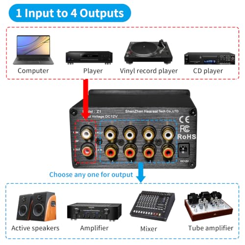 Bi-Directional 4-Way Stereo Audio Switcher, Rotary Knob, Gold-Plated RCA