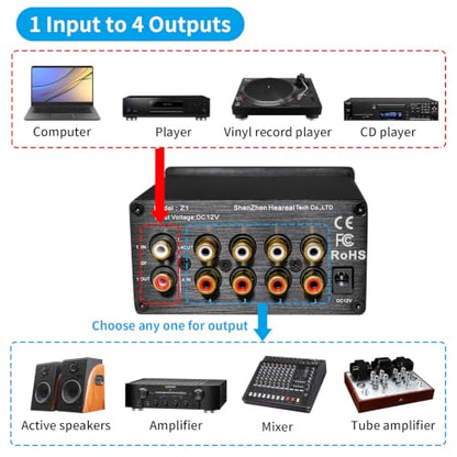 Bi-Directional 4-Way Stereo Audio Switcher, Rotary Knob, Gold-Plated RCA