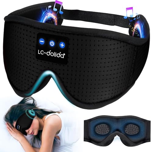 LC-dolida Sleep Headphones, 3D Sleep Mask Bluetooth Wireless, Sleeping Headphones for Side Sleepers Sleep Eye Mask Music Weighted Sleeping Mask Meditation Gifts for Men Women (Obsidian Black) - color: Obsidian Black