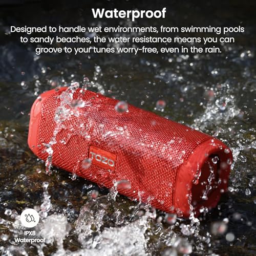 TOZO PA2 Portable Bluetooth Speaker with Dual Drivers and Bass Diaphragms | Deep Bass Stereo Sound, 25H Playtime, Cord Buckle Design, Custom EQ App Wireless Shower Speaker for Home Outdoors Travel