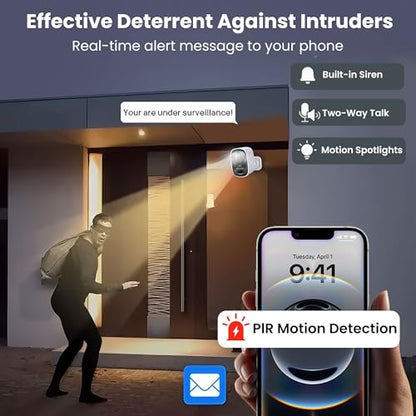 2026 Upgraded 2K Security Cameras Wireless Outdoor, Free Cloud Storage, 1-6 Months Battery Life, Waterproof, 2-Way Talk, AI Motion Detection Spotlight Siren Alarm Cameras for Home Security - color: White - 1 Pack 2.4G&5G Camera