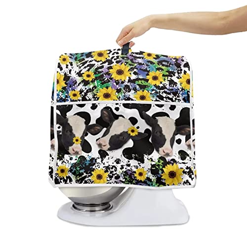 Cow Sunflower Kitchen Mixer Cover Black Leopard Print Blender Replacement Parts for 4.5-5 Quart Machine Washable Stand Mixer Cover with Pocket - color: cow, size: S(4.5-5 qt)