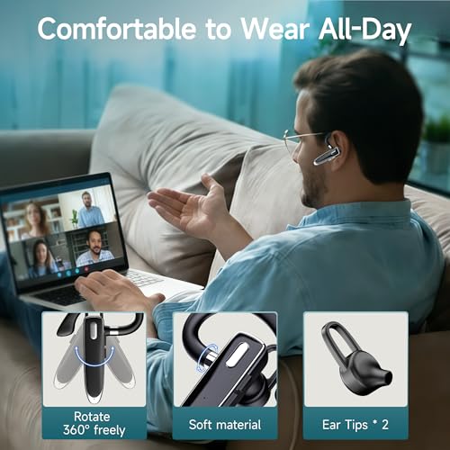 Bluetooth Headset V6.1, Wireless Bluetooth Earpiece with Mic, CVC8.0 Noise Cancelling Business Headset, 100H Playtime, LED Display, Dual Device Pairing, Mute Button for Office, Driving, Trucker