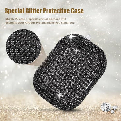 VISOOM Bling Airpods Pro 2nd Generation Case - AirPods Pro 2 Case Cover with Lanyard Women 2024 Crystal iPod Pro 2 Wireless Charging Case Keychain for Apple Airpod Gen Pro 2 (Black) - color: J-Black, size: Airpod Pro 1/2(19/22/23)