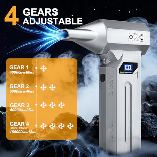 Compressed Air Duster, 150000RPM Powerful Electric Air Duster, 4-Gears Adjustable Cordless Air Blower with LED Light, Rechargeable Dust Blower for Computer, Keyboard,Home and Car
