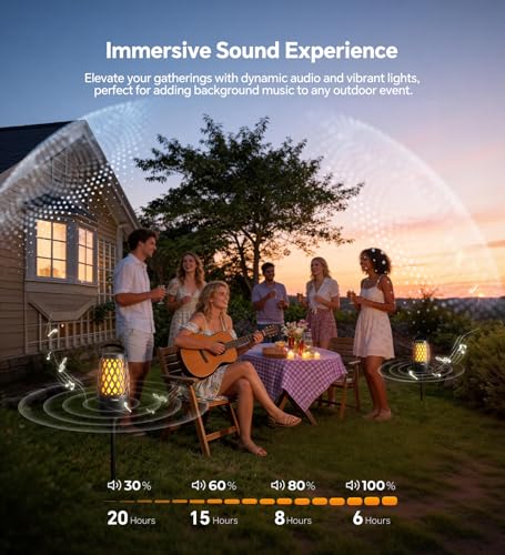 Outdoor Speakers with Ligths Gifts for Men Multi-Sync up to 100 Speakers | IPX5 Waterproof, HD Stereo Sound, Auto-Pairing, House Warming Gifts, Lanterns for Camp|Patio|Pool|Yard, Cool Stuff