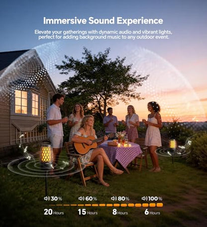 Outdoor Speakers with Ligths Gifts for Men Multi-Sync up to 100 Speakers | IPX5 Waterproof, HD Stereo Sound, Auto-Pairing, House Warming Gifts, Lanterns for Camp|Patio|Pool|Yard, Cool Stuff