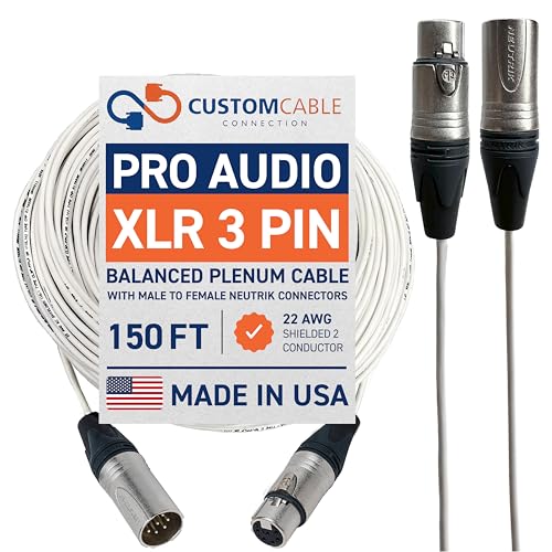 Custom Cable Connection 150 Foot Plenum XLR Male to Female Plenum Balanced Pro Audio Cable, White - color: White, size: 150 Foot