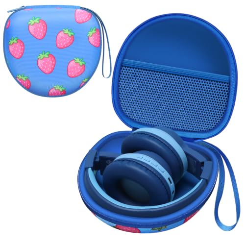 Kid Headphones Case for New Bee/iClever Headphone,Strawberry Blue,Case Only | for iClever BTH12 HS19 BTH20 BTH22 BTH26/Candy Bila/JBL Junior 320/MIDOLA/JoySpark/ADOOPE/Earfun Etc Cute Kids Headphone - color: Strawberry Blue
