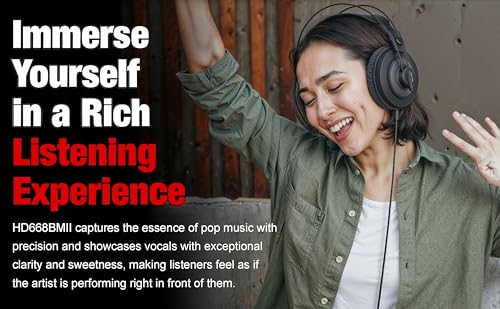 Superlux HD668B MKII Semi-Open Studio Headphones, 50mm Drivers, 56Ω, Wired | For mixing and mastering; HD668 upgraded diaphragm, neutral 50mm-driver tuning, precise imaging and a detachable cable