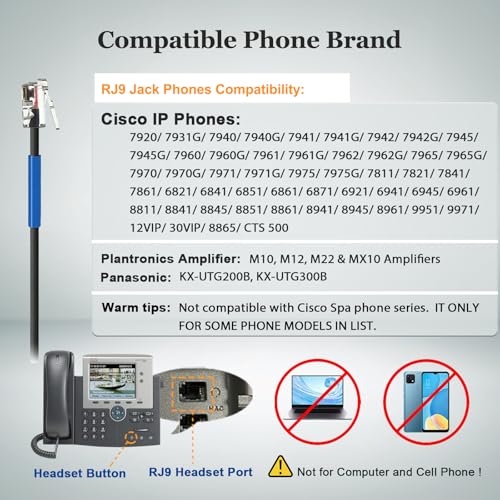 Callez RJ9 Phone Headset for Cisco with Noise Cancelling Mic & Mute Switch | Corded Office Telephone Headsets Compatible with Cisco IP Phones 6941 6851 6945 7821 7841 7861 7942 7945 7962 7965 8811 8861