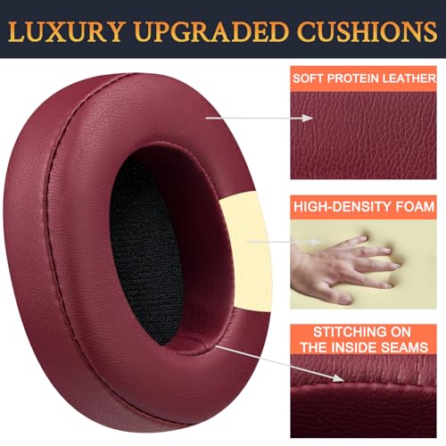 SOULWIT Replacement Earpads for Skullcandy Hesh 3/ANC/Evo & Crusher Wireless/540/ANC/Evo & Venue ANC Over-Ear Headphones, Ear Pads Cushions with Protein Leather, Noise Isolation Foam - Burgundy - color: Burgundy
